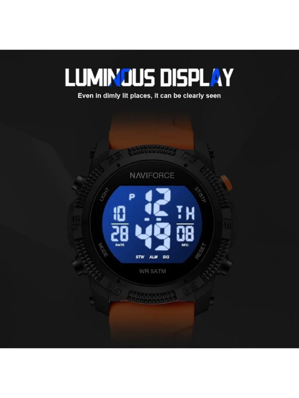 Unisex Orange Analog Quartz Rubber Strap Sports Waterproof Digital Wrist Watch